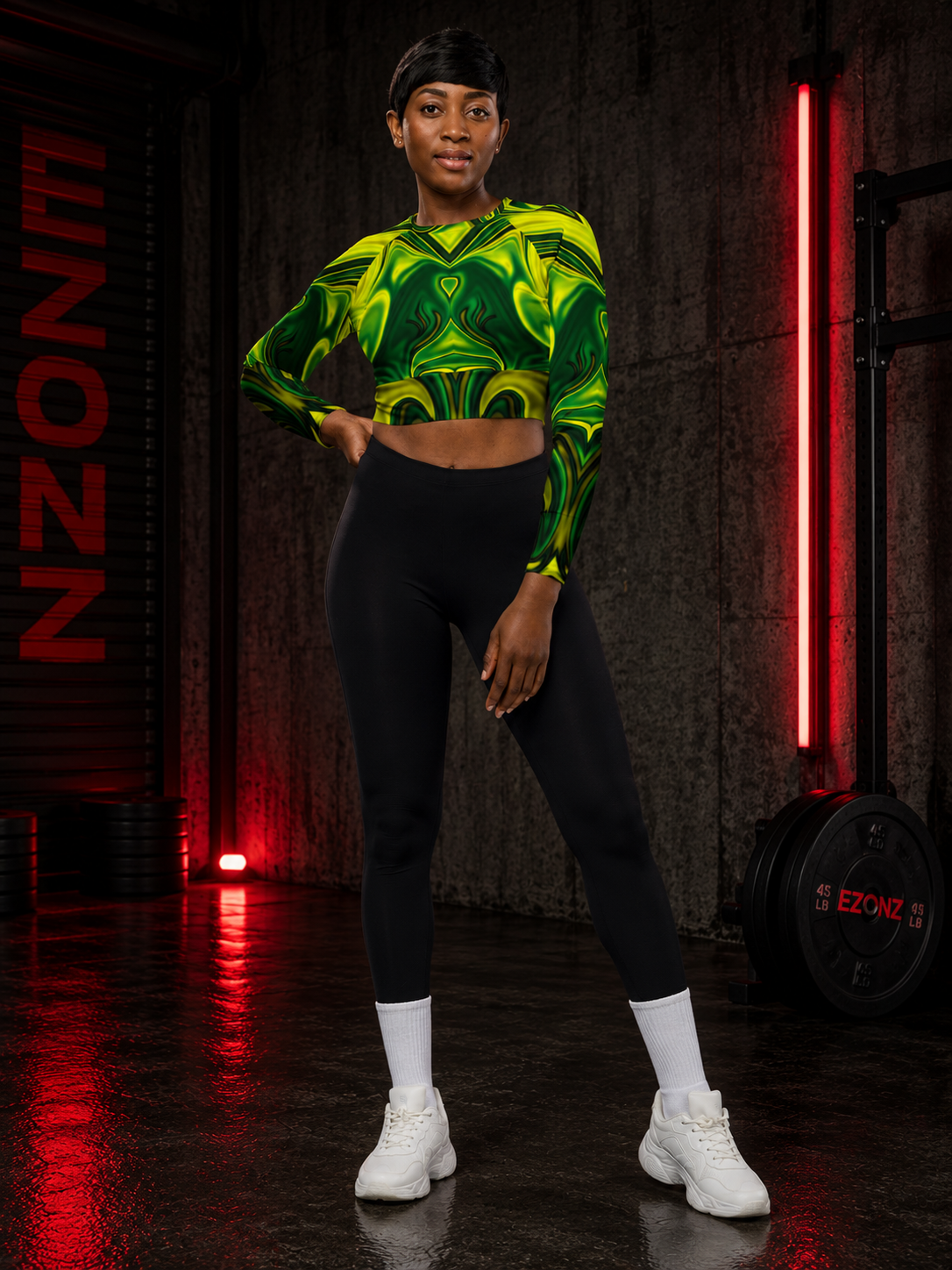 EZ Neon Butterfly long-sleeve crop top